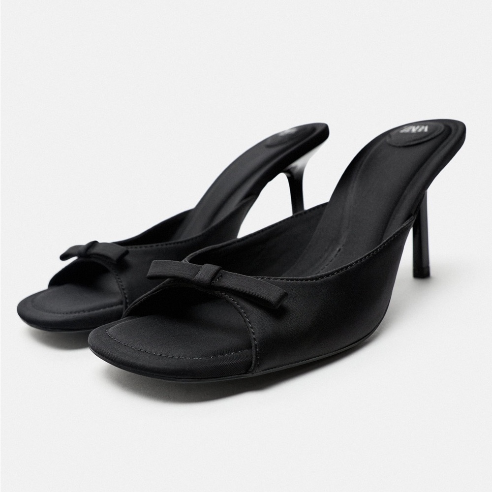 Zara black sandal heel mules with bow. EU 38
